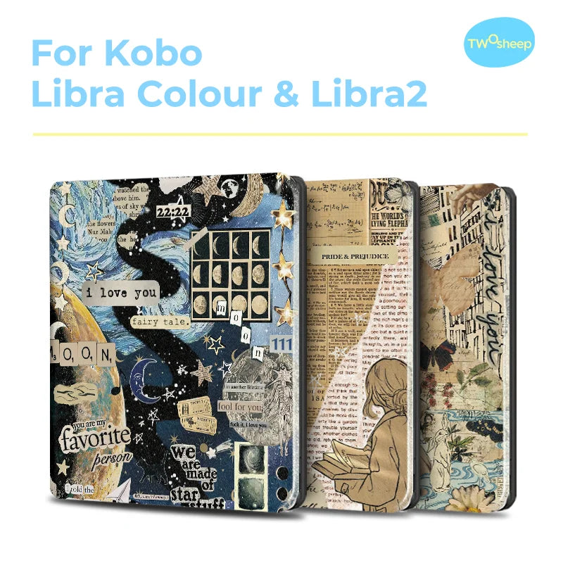 Twosheep for Kobo Libra Colour and Kobo Libra2 Protective cover 7-inch Auto Sleep Wake function E-book Case with patterns