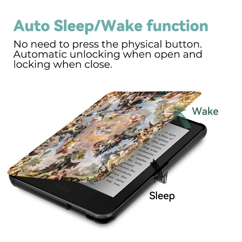 For Kobo Clara Colour BW Protective cover 6-inch Auto Sleep Wake function E-book Case with painted patterns