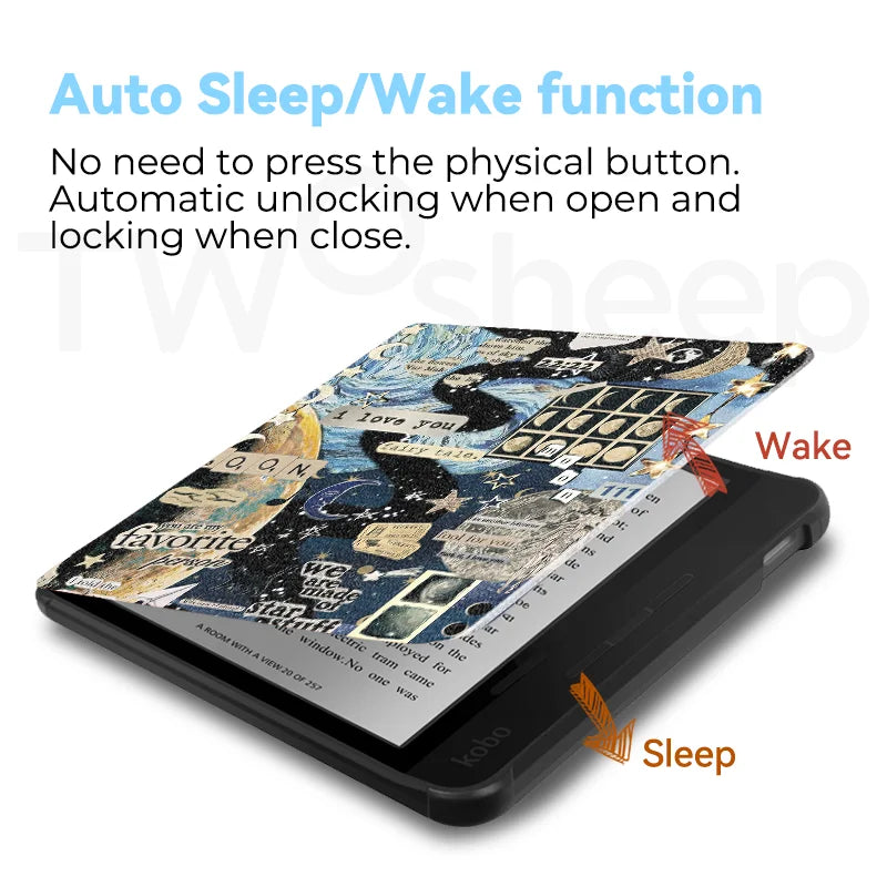 Twosheep for Kobo Libra Colour and Kobo Libra2 Protective cover 7-inch Auto Sleep Wake function E-book Case with patterns