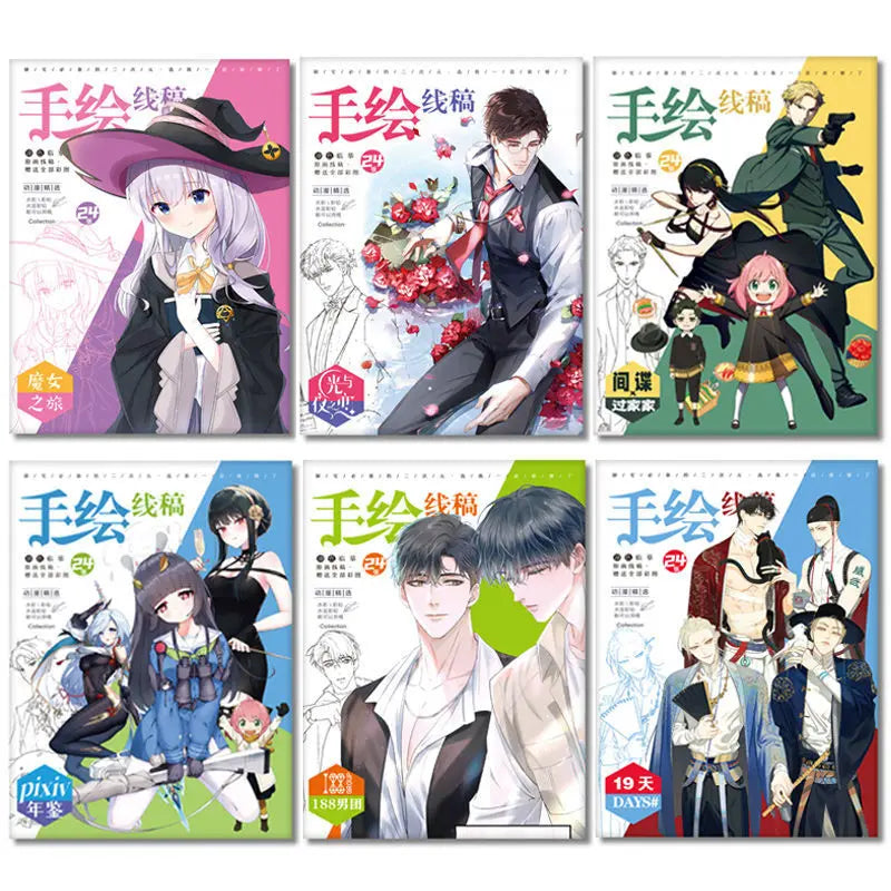 24 sheets anime hand drawn outline sketches anime colouring books for kids for adults painting book gui mie zhi ren/Chainsaw man
